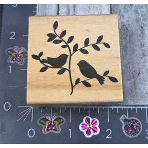 Michael's Birds Leafy Branch Tree Rubber Stamp Wood #L3